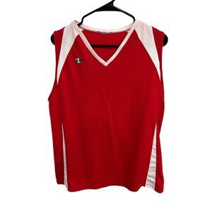 Champion Red White Sleeveless V-Neck Sports Jersey Tank Top Size Large Athletic